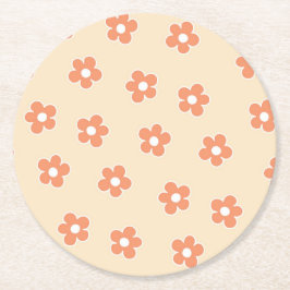 Preppy Peach White Hippie Flower Mönster Underlägg Papper Rund