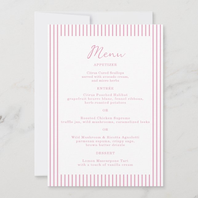 Preppy Peony Pink Chic Monogram Wedding Menu Card Inbjudningar (Framsida)