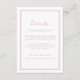 Preppy Peony Pink Chic Wedding Details Card Tilläggskort
