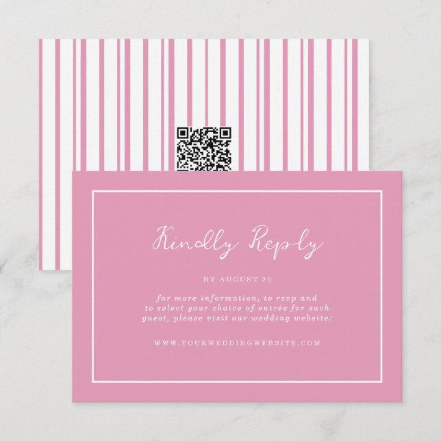 Preppy Peony Pink Chic Wedding Online RSVP Card Tilläggskort (Fram/baksida)
