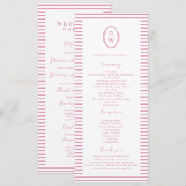 Preppy Peony Pink Chic Wedding Program Card