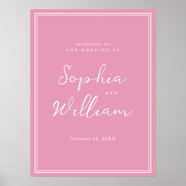 Preppy Peony Pink Chic Wedding Welcome Sign Poster (Framsidan)