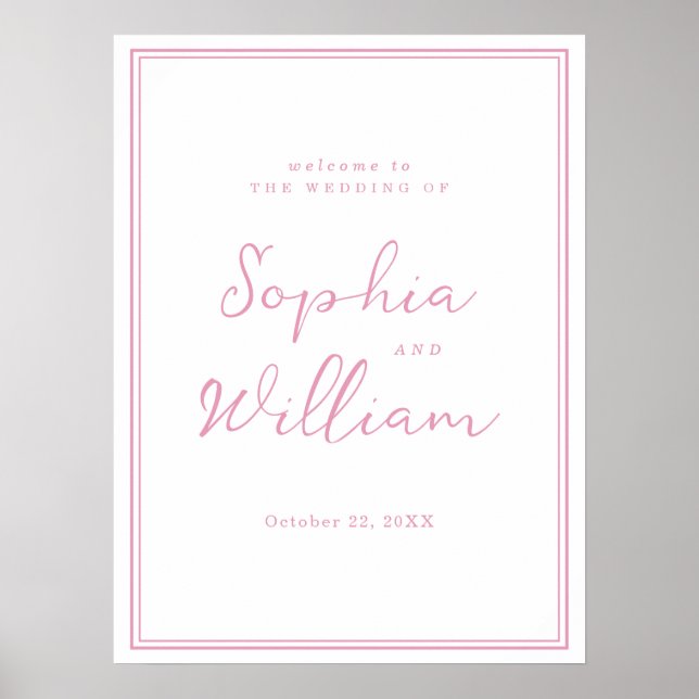 Preppy Peony Pink Chic Wedding Welcome Sign Poster (Framsidan)