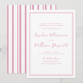 Preppy Peony Pink Striped Wedding Invitation Inbjudningar
