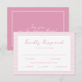 Preppy Peony Pink Striped Wedding RSVP Card Tilläggskort