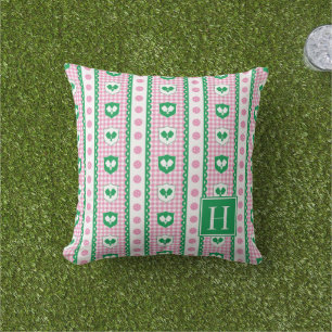 Preppy Pickleball Crest Gingham - Rosa & Grön Kudde