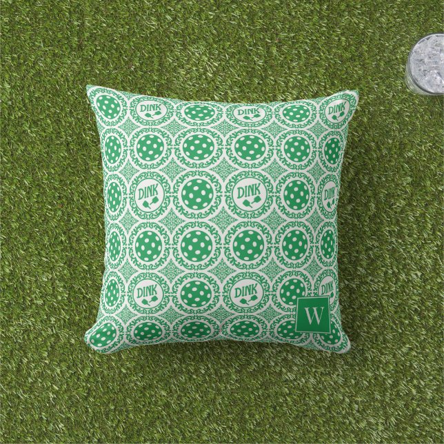 Preppy Pickleball Damask – Grön Dink-mönster   Kudde (Gräs)