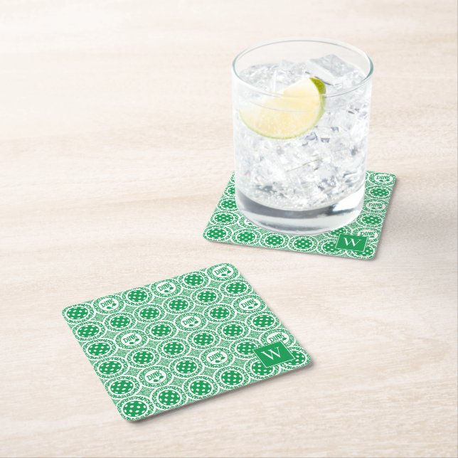 Preppy Pickleball Damask – Grön Dink-mönster   Underlägg Papper Kvadrat (Insitu)