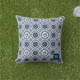 Preppy Pickleball Damask – Marinblå Dink-mönster   Kudde