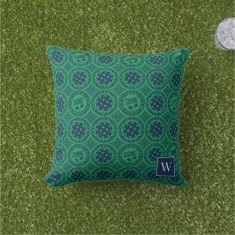 Preppy Pickleball Damask – Marinblå & Grön Dink   Kudde