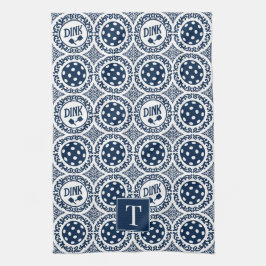 Preppy Pickleball Damask - Navy Dink Motif Kökshandduk
