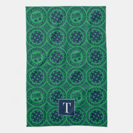 Preppy Pickleball Damask - Navy & Green Dink  Kökshandduk