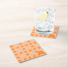 Preppy Pickleball Damask – Orange Dink-mönster   Underlägg Papper Kvadrat