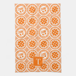 Preppy Pickleball Damask - Orange Dink Motif Kökshandduk