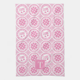 Preppy Pickleball Damask - Pink Dink Motif Kökshandduk