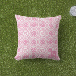 Preppy Pickleball Damask – Rosa Dink-mönster   Kudde