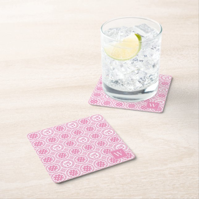Preppy Pickleball Damask – Rosa Dink-mönster   Underlägg Papper Kvadrat (Insitu)