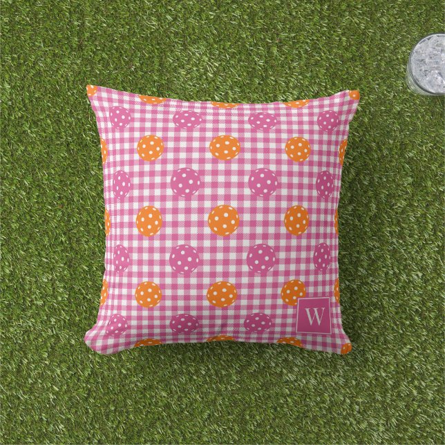 Preppy Pickleball Gingham – Hetrosa & Orange Kudde (Gräs)