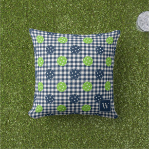 Preppy Pickleball Gingham – Marinblå & Limegrön Kudde