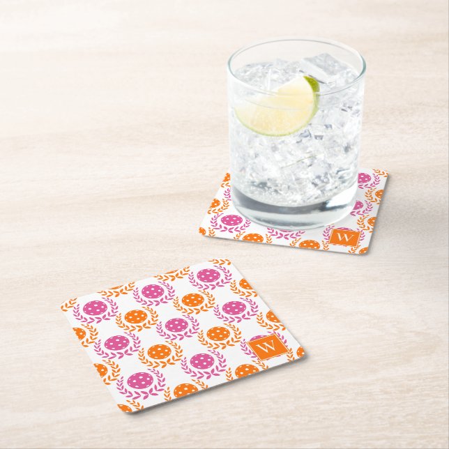 Preppy Pickleball Lagerkrans – Orange Het Rosa Underlägg Papper Kvadrat (Insitu)