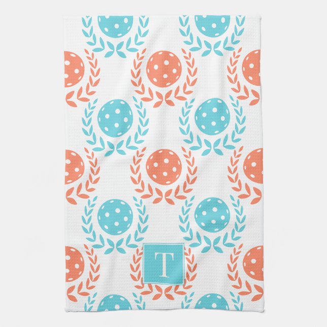 Preppy Pickleball Laurel Wreath - Coral Turquoise Kökshandduk (Vertikal)