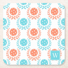 Preppy Pickleball Laurel Wreath – Coral Turquoise Underlägg Papper Kvadrat