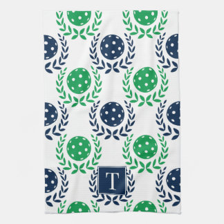 Preppy Pickleball Laurel Wreath - Navy & Green Kökshandduk