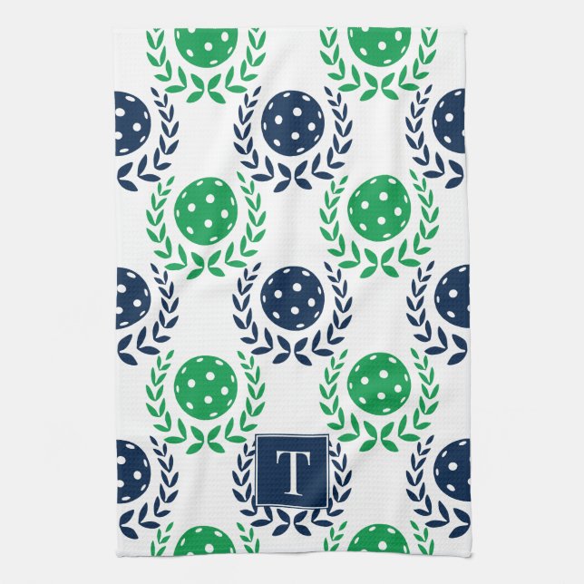 Preppy Pickleball Laurel Wreath - Navy & Green Kökshandduk (Vertikal)