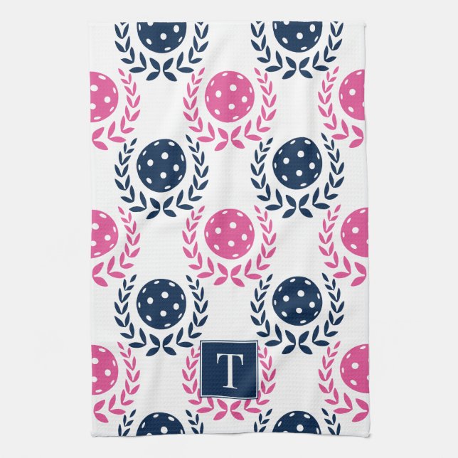 Preppy Pickleball Laurel Wreath - Navy & Hot Pink Kökshandduk (Vertikal)