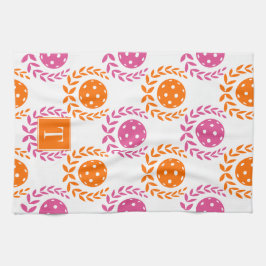 Preppy Pickleball Laurel Wreath - Orange Hot Pink Kökshandduk