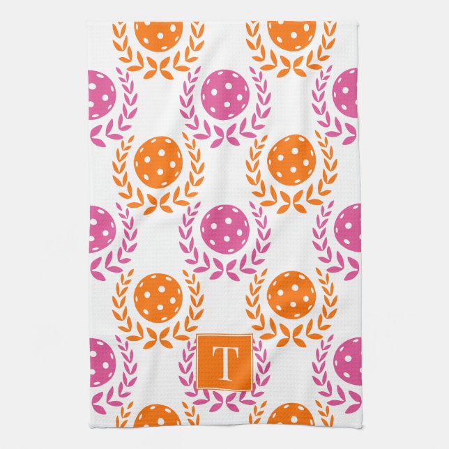 Preppy Pickleball Laurel Wreath - Orange Hot Pink Kökshandduk (Vertikal)