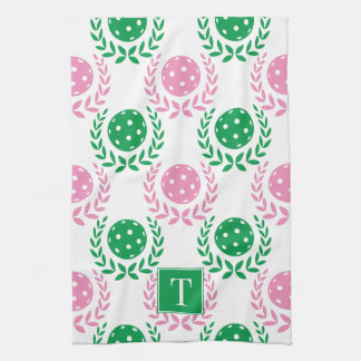 Preppy Pickleball Laurel Wreath - Pink & Green Kökshandduk