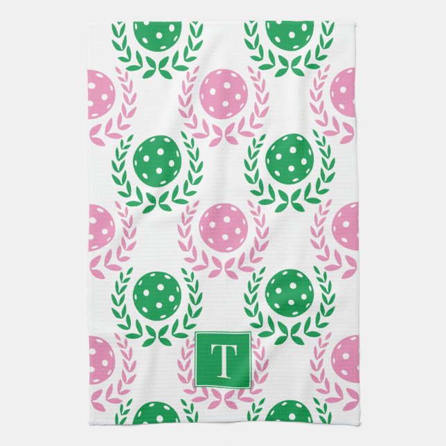 Preppy Pickleball Laurel Wreath - Pink & Green Kökshandduk (Vertikal)