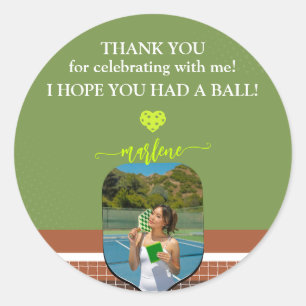 Preppy Pickleball Paddle Foto Dink Födelsedagsfest Runt Klistermärke