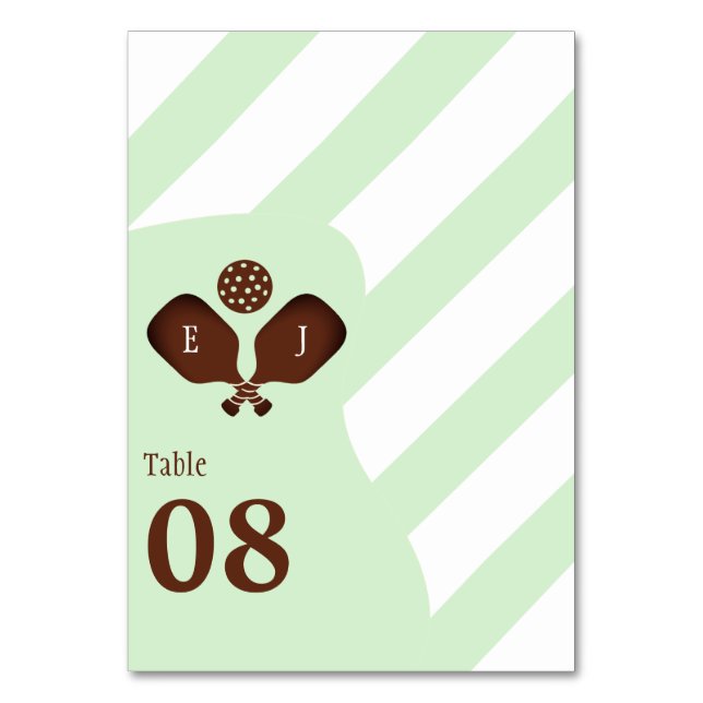Preppy Pickleball Stripes Wedding Bordsnummer (Framsidan)