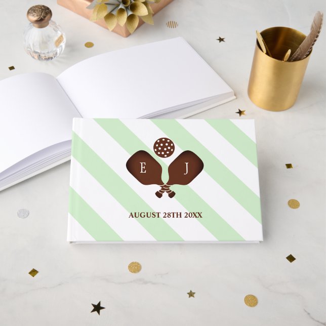 Preppy Pickleball Stripes Wedding Gästböcker (Framsida öppen)
