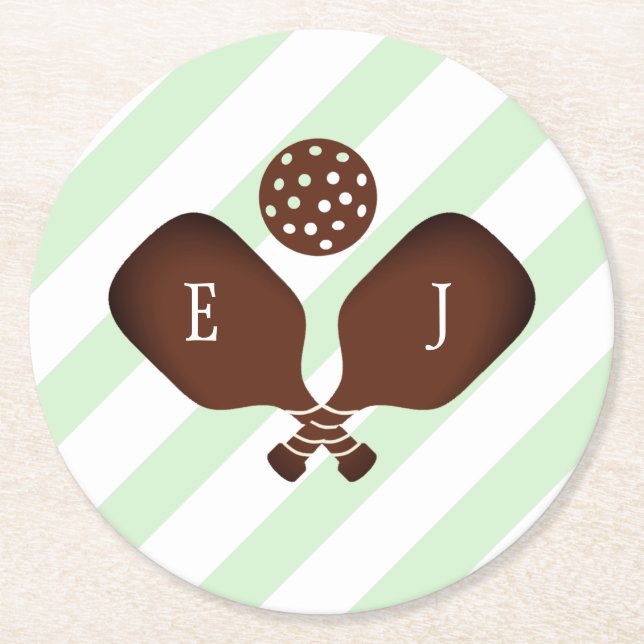 Preppy Pickleball Stripes Wedding Underlägg Papper Rund (Framsidan)