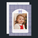 Preppy Pink and Blue Plaid Chinoiserie Bow Julkort<br><div class="desc">Blue and Pink plaid Chinoserie Christmas cards. These cards have a simple elegance. Use the personalization feature to edit the details.</div>