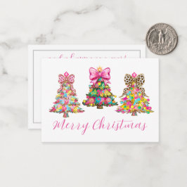 Preppy Pink and Green Christmas Trees Anteckningskort