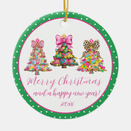 Preppy Pink and Green Christmas Trees Julgransprydnad Keramik