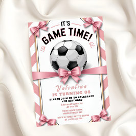 Preppy Pink Bow Girl Soccer Game Time Birthday Inbjudningar