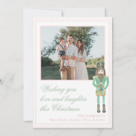 Preppy Pink Green Christmas Nutcracker One Photo Julkort