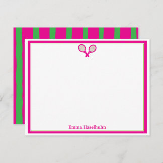 Preppy Pink & Green Tennis Flat Card Stationary  Tack Kort