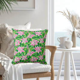 Preppy Pink Lily Floral Greenery Chic Garden Decor Kudde