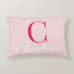 Preppy Pink Monogram Name Dorm Room Pillow  Prydnadskudde<br><div class="desc">Preppy Pink Monogram Name Dorm Room Pillow – Personalized College Dorm Decor Add a polished preppy touch to your college dorm or bedroom with this personalized pink monogram pillow. Featuring a soft blush pink background, an elegant script name overlay, and a bold modern initial, this decorative throw pillow blends classic...</div>