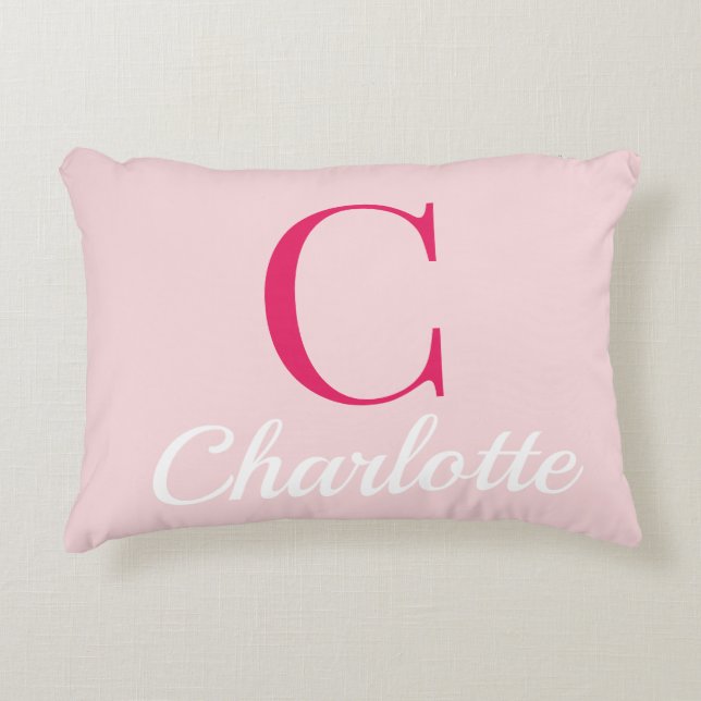Preppy Pink Monogram Name Dorm Room Pillow  Prydnadskudde (Framsidan)