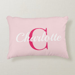 Preppy Pink Monogram Name Dorm Room Pillow  Prydnadskudde