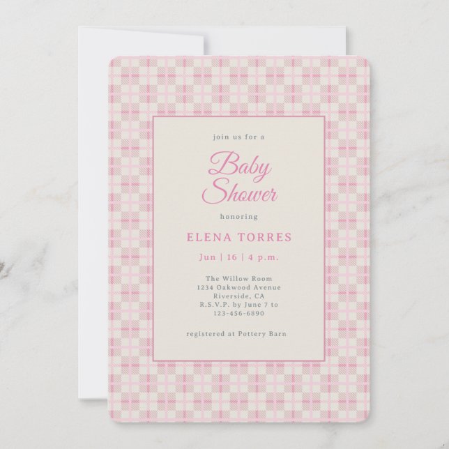 Preppy Pink Plaid Baby Shower Invitation Inbjudningar (Framsida)