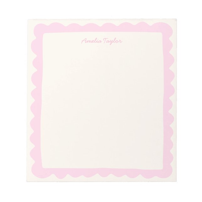 Preppy Pink Scallop Personalized Whimsical Border Anteckningsblock (Framsida)