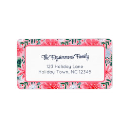 Preppy Pink Tropical Christmas Floral Adressetikett